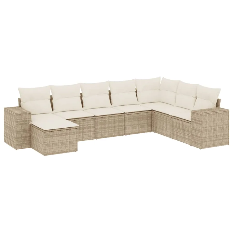 Salon de jardin avec coussins 8 pcs beige résine tressée - 2