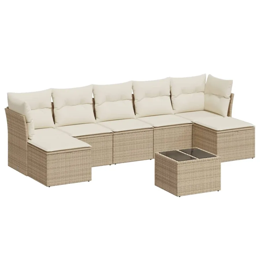 Salon de jardin avec coussins 8 pcs beige résine tressée - 2