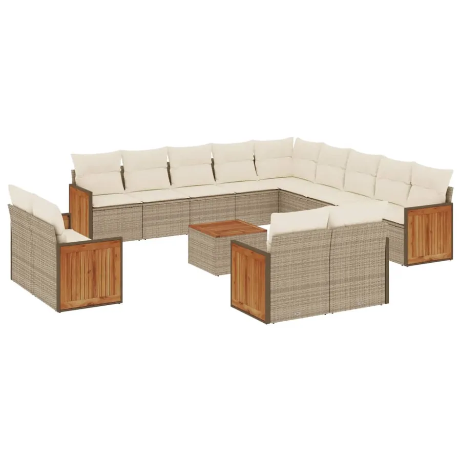 Salon de jardin avec coussins 14 pcs beige résine tressée - 2