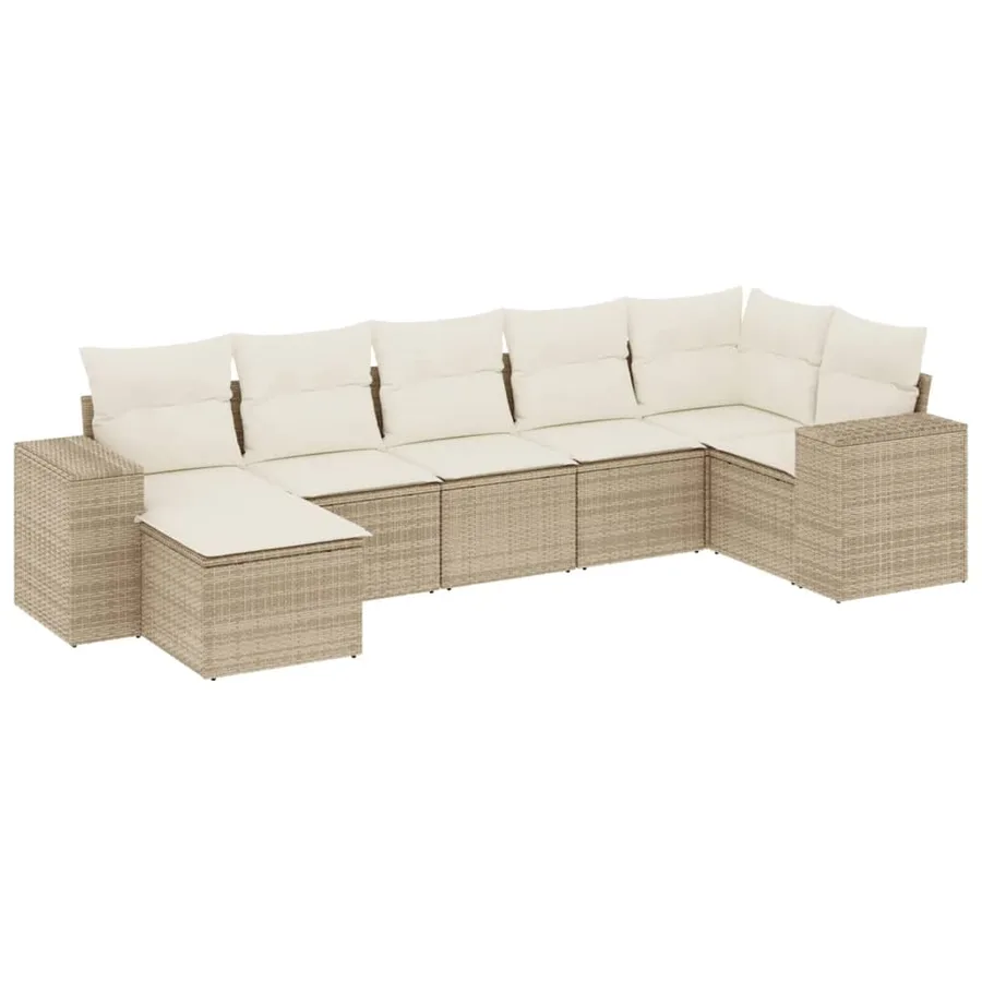 Salon de jardin avec coussins 7 pcs beige résine tressée - 2