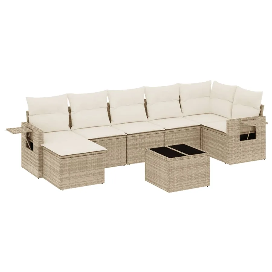 Salon de jardin avec coussins 8 pcs beige résine tressée - 2