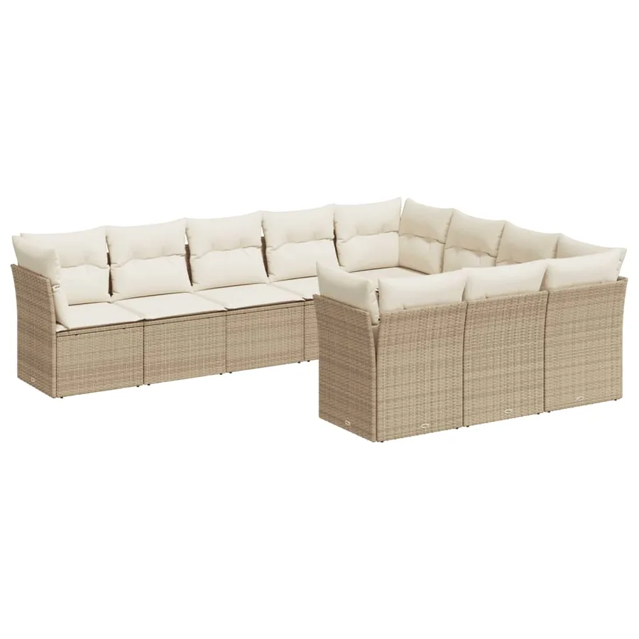 Salon de jardin avec coussins 10 pcs beige résine tressée - 2