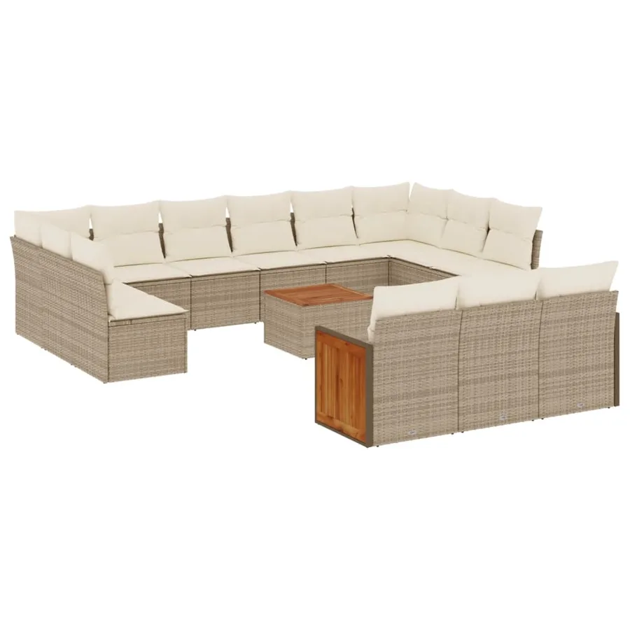 Salon de jardin avec coussins 14 pcs beige résine tressée - 2