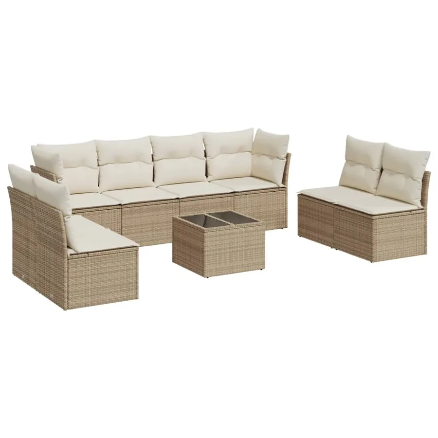 Salon de jardin avec coussins 9 pcs beige résine tressée - 2