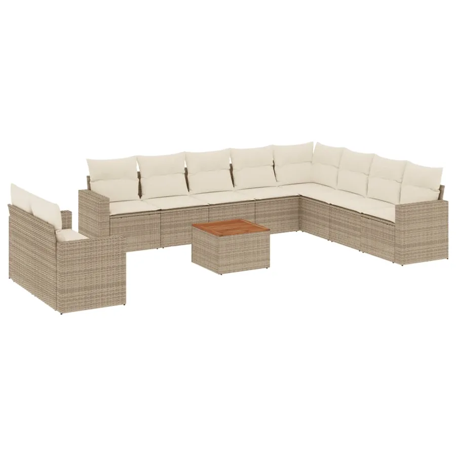 Salon de jardin 11 pcs avec coussins beige résine tressée - 2