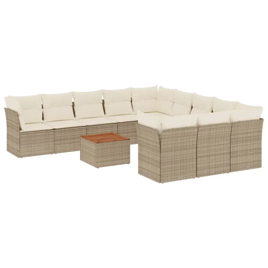 Salon de jardin avec coussins 12 pcs beige résine tressée - 2