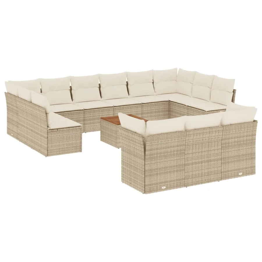 Salon de jardin avec coussins 14 pcs beige résine tressée - 2