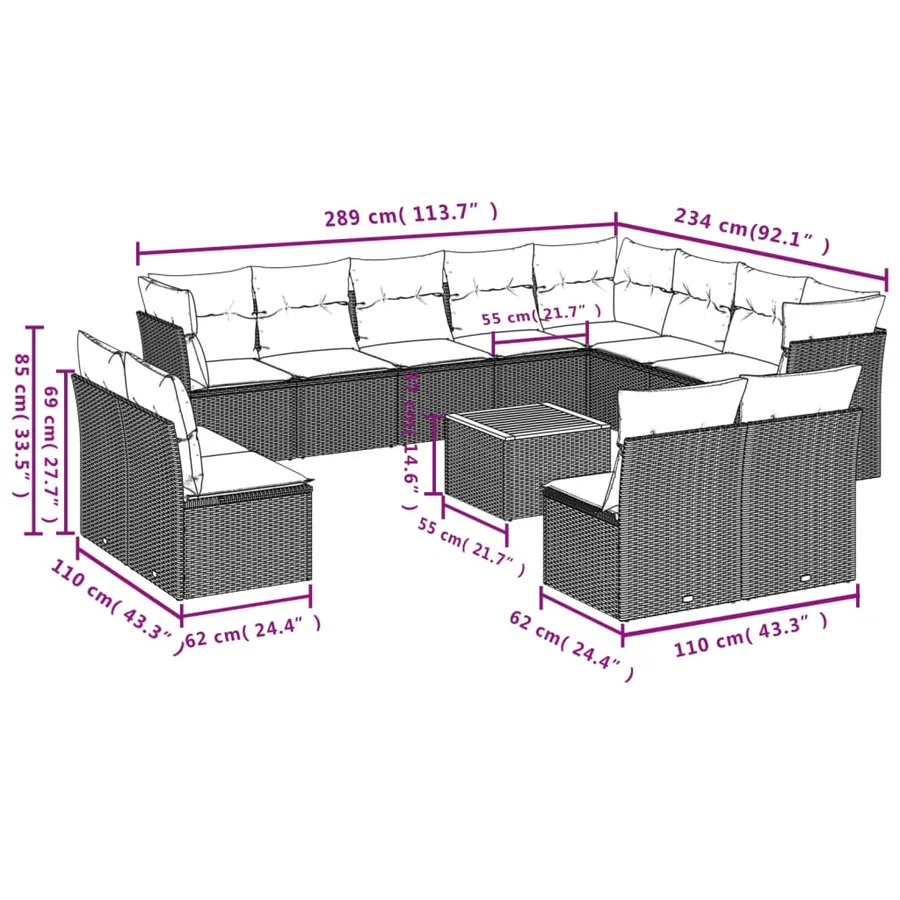 Salon de jardin avec coussins 13 pcs beige résine tressée - 10