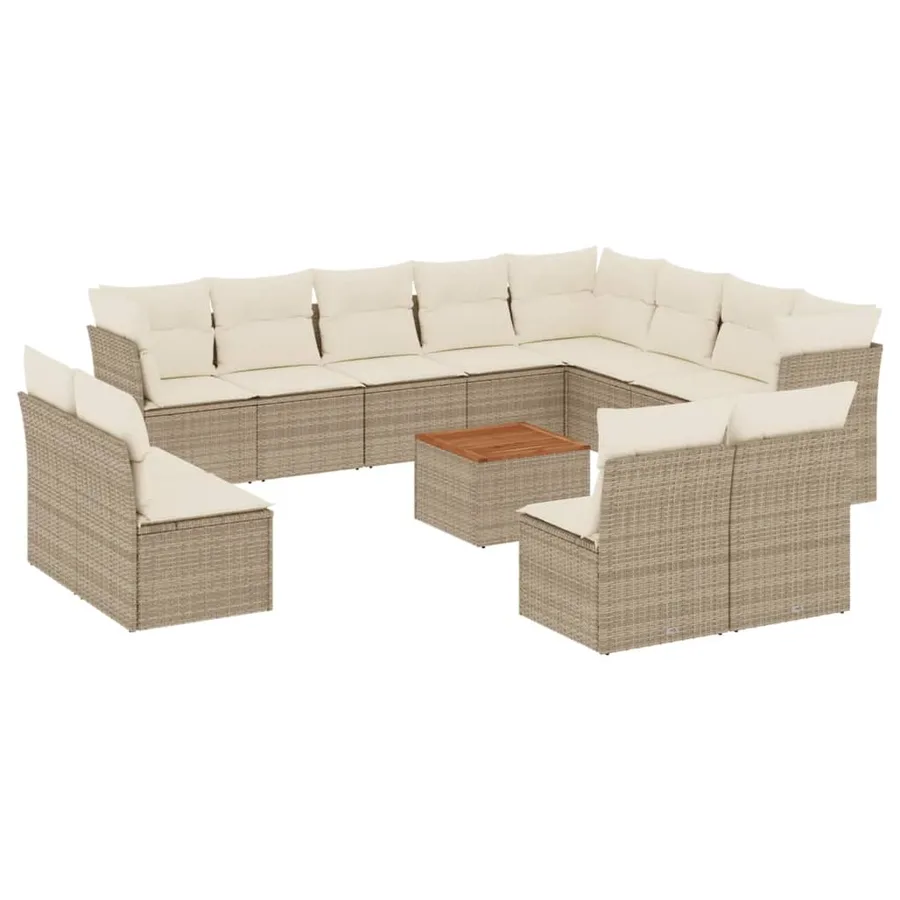 Salon de jardin avec coussins 13 pcs beige résine tressée - 2