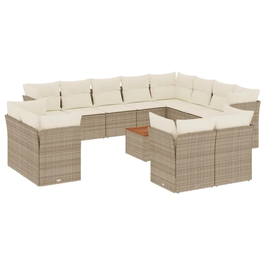 Salon de jardin avec coussins 13 pcs beige résine tressée - 2