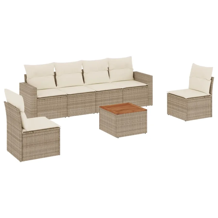 Salon de jardin avec coussins 7 pcs beige résine tressée - 2