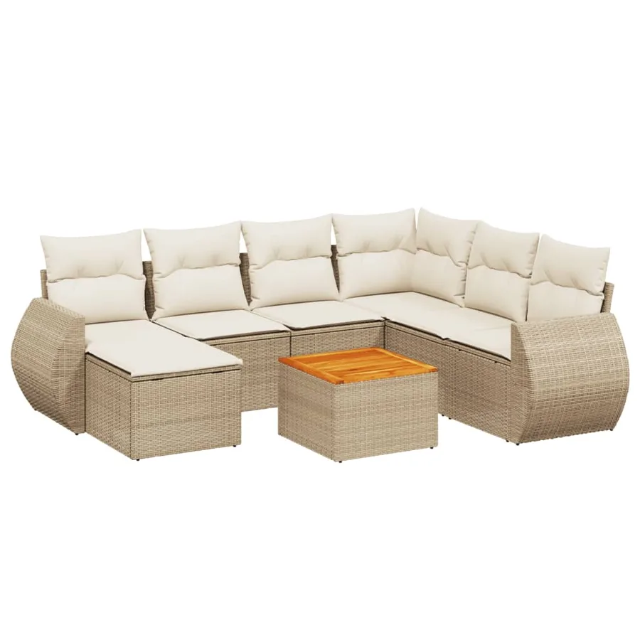 Salon de jardin avec coussins 8 pcs beige résine tressée - 2