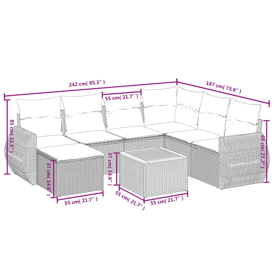 Salon de jardin avec coussins 8 pcs beige résine tressée - 3