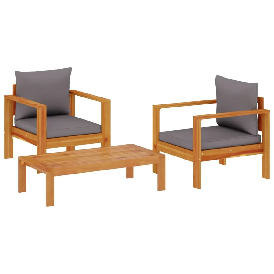 Salon de jardin avec coussins 3 pcs bois massif d'acacia - 2