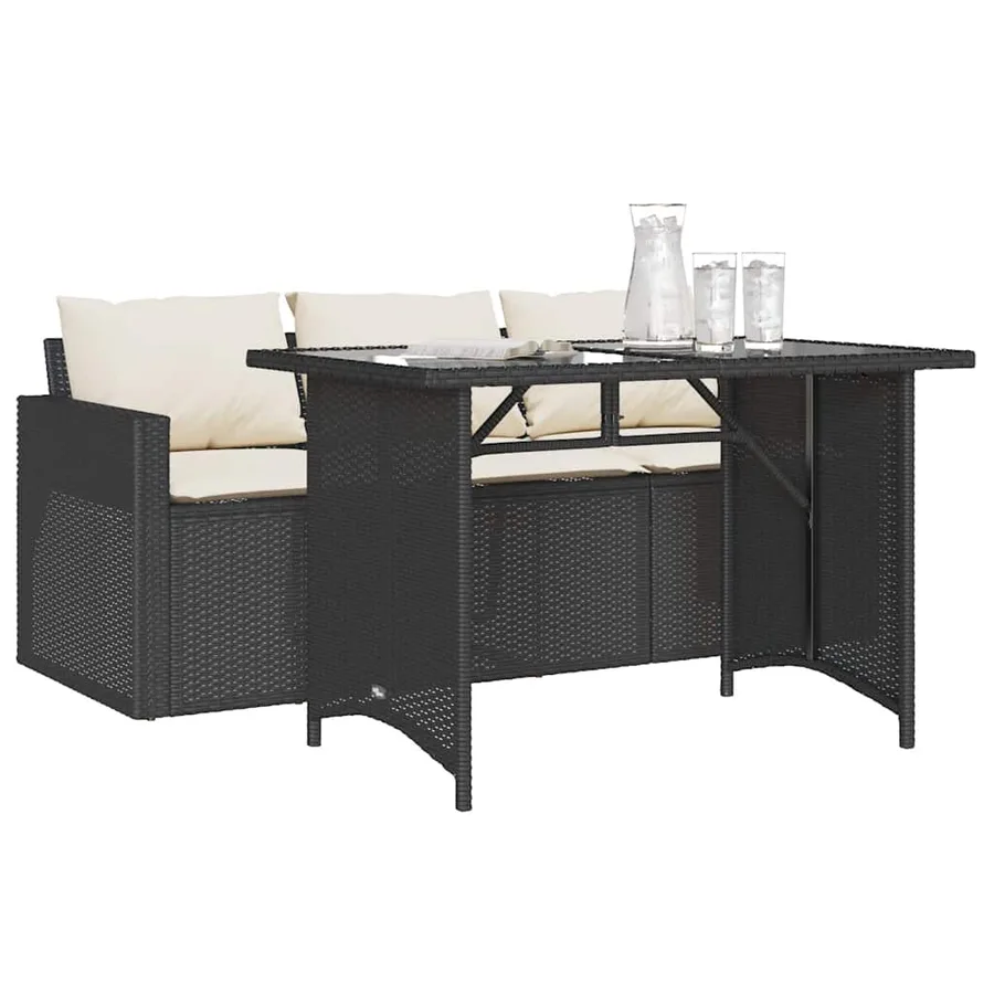 Ensemble à manger de jardin coussins 2pcs noir résine tressée - 3