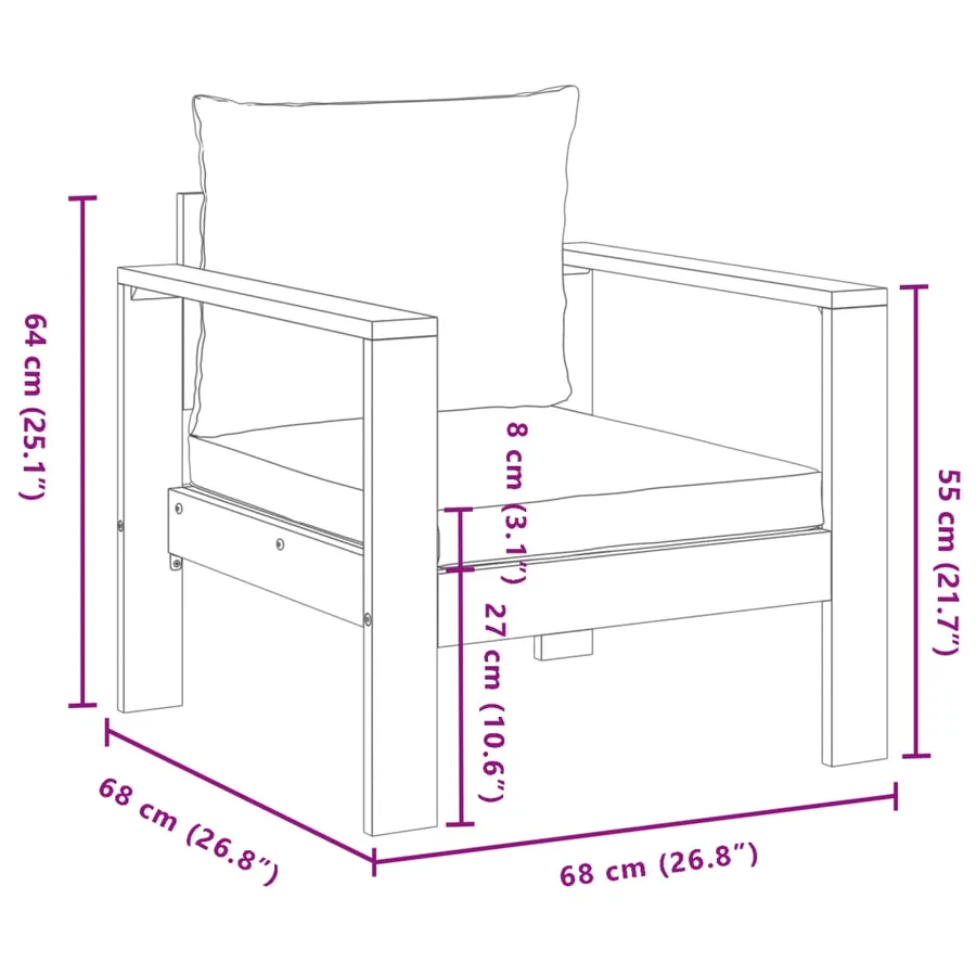 Salon de jardin avec coussins 5 pcs Bois d'acacia solide - 13
