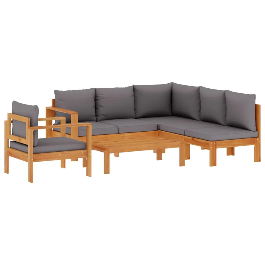 Salon de jardin avec coussins 5 pcs Bois d'acacia solide - 2