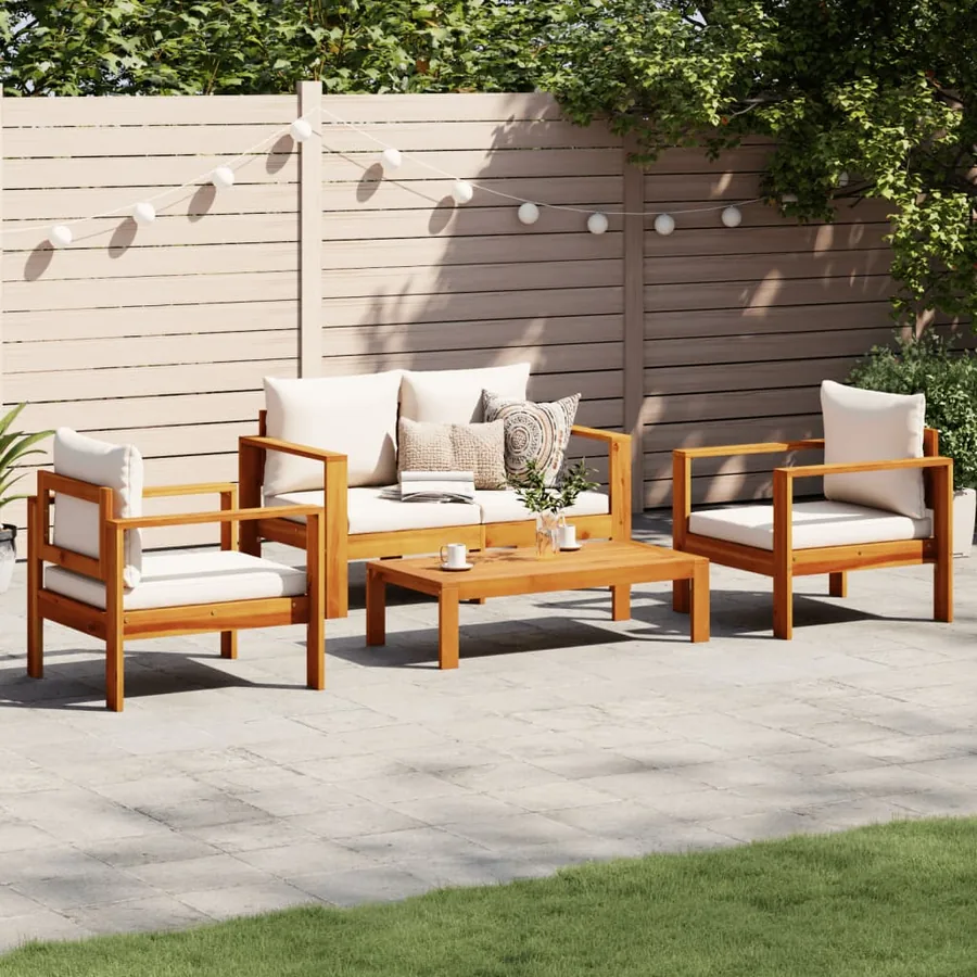Salon de jardin avec coussins 4 pcs bois d'acacia massif