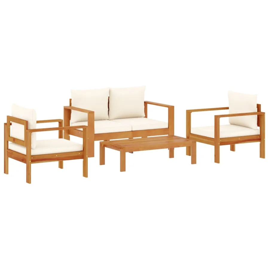 Salon de jardin avec coussins 4 pcs bois d'acacia massif - 2