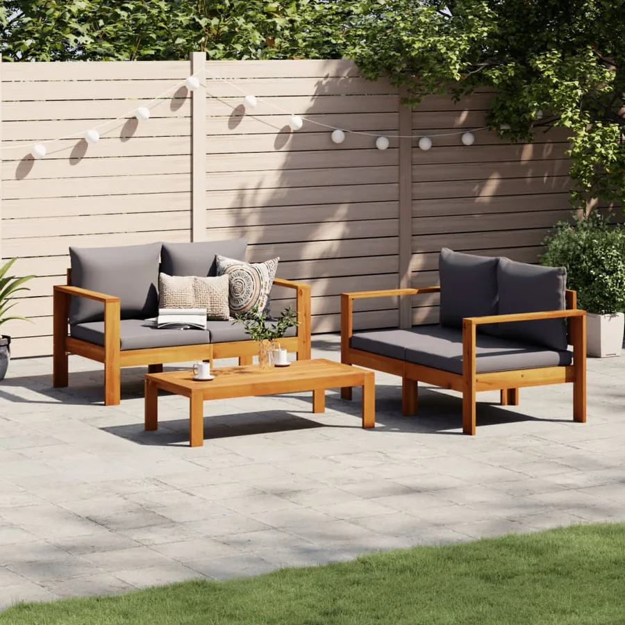 Salon de jardin avec coussins 3 pcs bois massif d'acacia