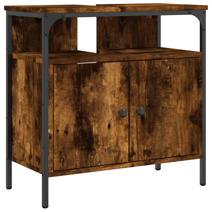 Armoire lavabo de salle de bain chêne fumé 60x30x60 cm - 2