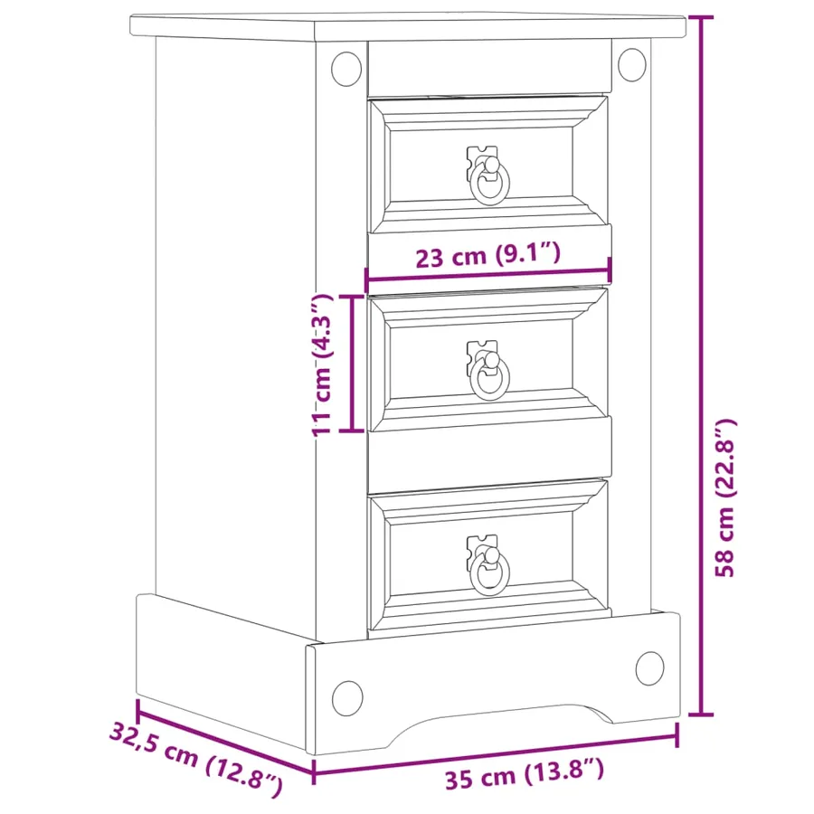 Table de chevet Corona 35x32,5x58 cm bois de pin massif - 9