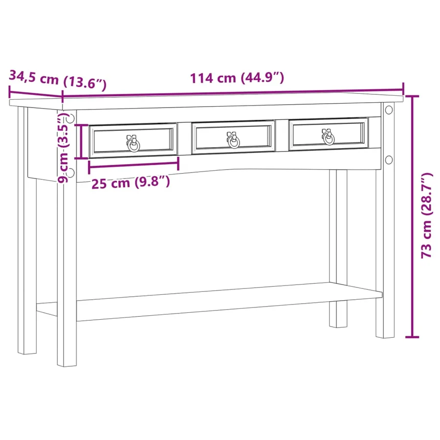 Table console « Corona » 114 x 34,5 x 73 cm Bois de pin massif - 9