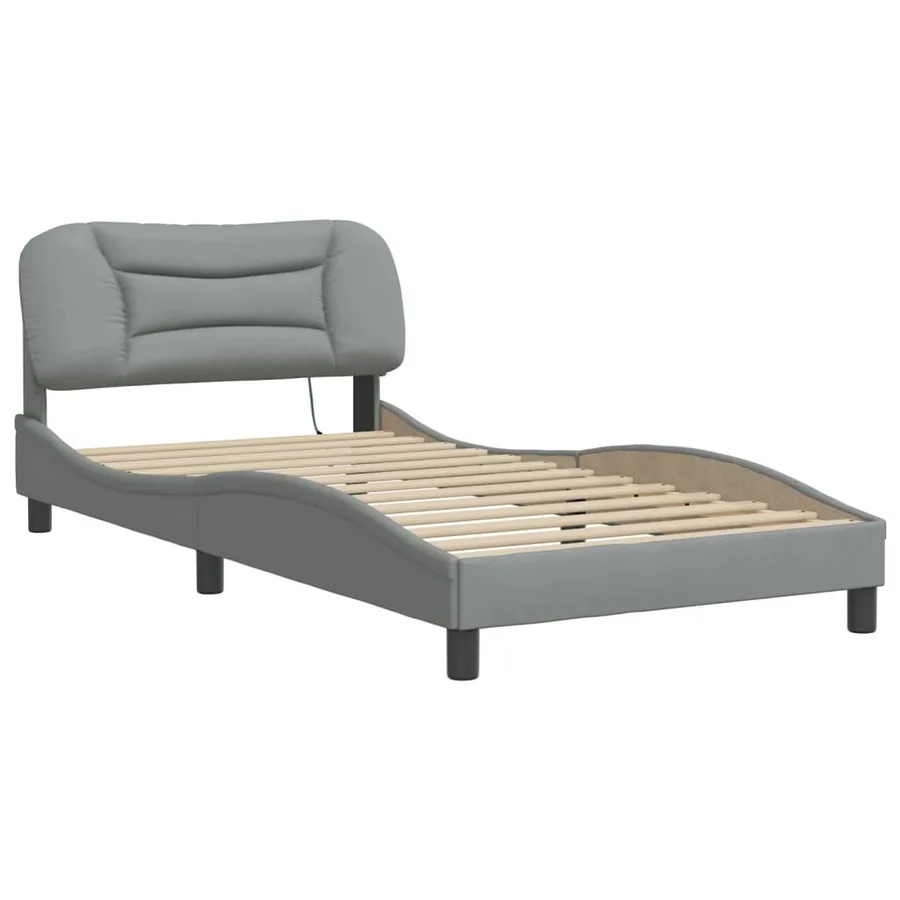 Cadre de lit avec LED sans matelas Hvar gris clair 100x200 cm tissu - 3