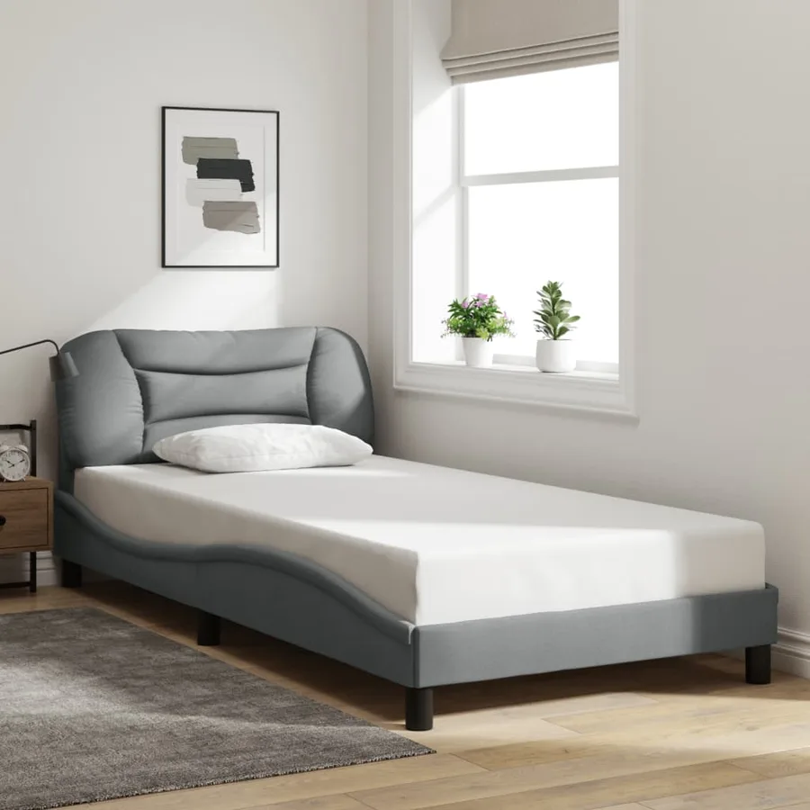 Cadre de lit avec LED sans matelas Hvar gris clair 100x200 cm tissu - 4