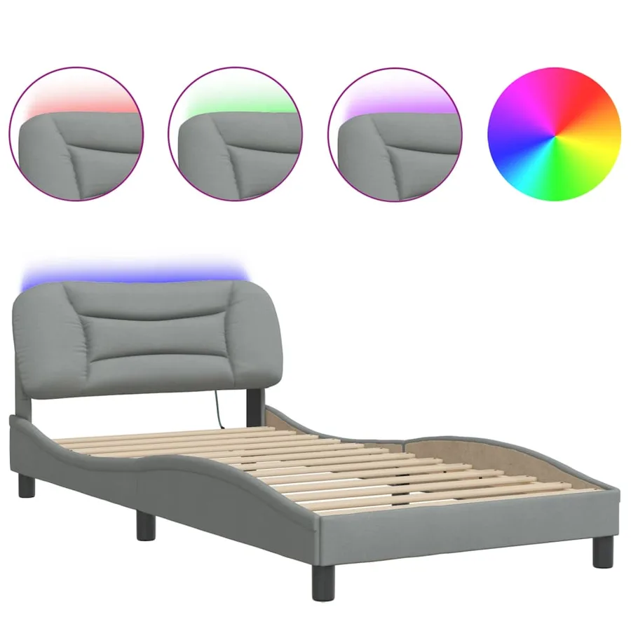 Cadre de lit avec LED sans matelas Hvar gris clair 100x200 cm tissu - 5