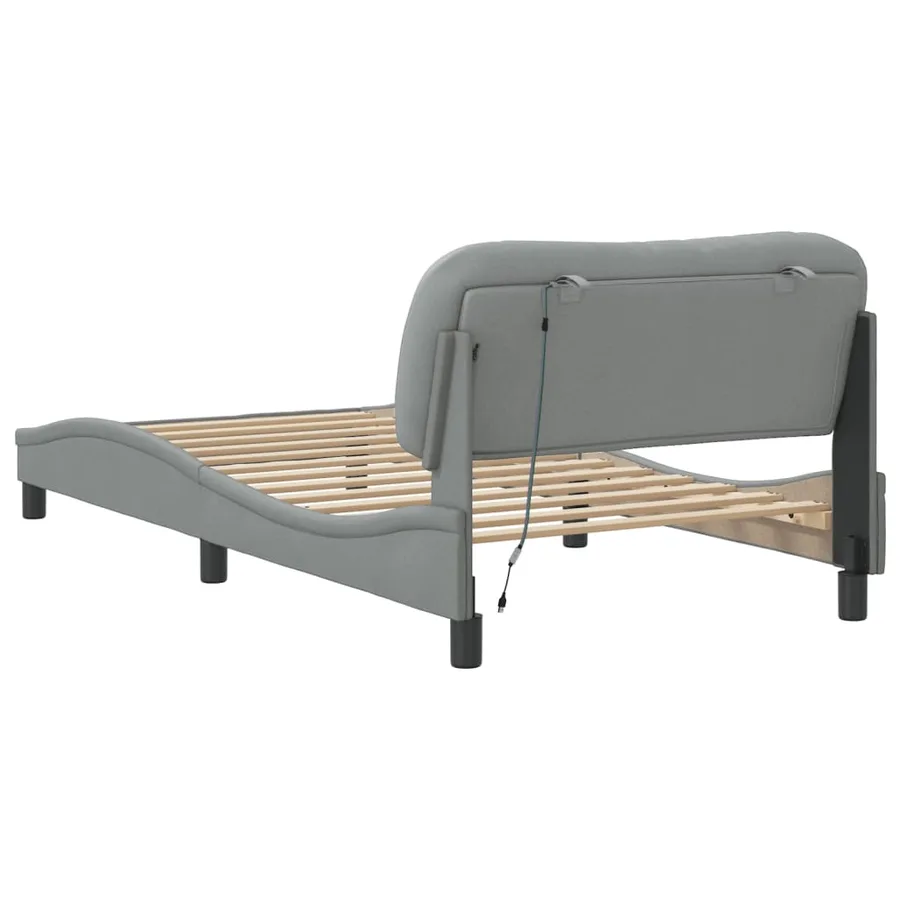 Cadre de lit avec LED sans matelas Hvar gris clair 100x200 cm tissu - 9