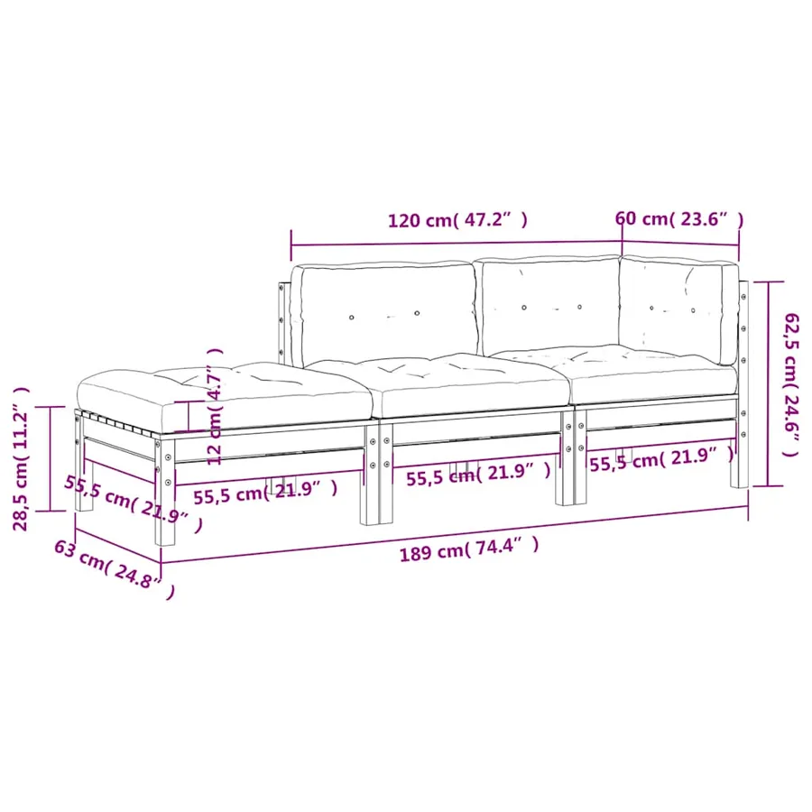 Canapé de jardin avec coussins et repose-pied 3 places - 13
