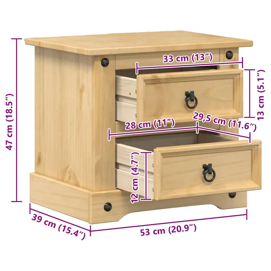 Table de chevet Corona 53x39x47 cm bois de pin massif - 9