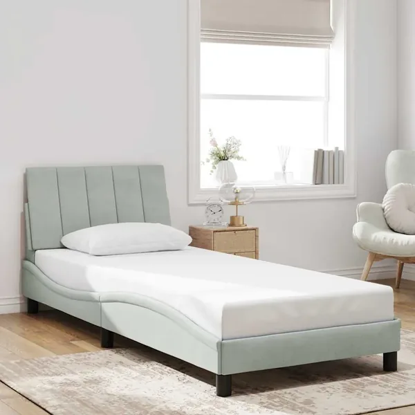 Cadre de lit sans matelas Hanko gris clair 80x200 cm velours