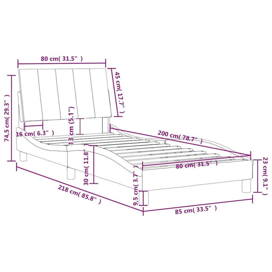 Cadre de lit sans matelas Hanko gris clair 80x200 cm velours - 12