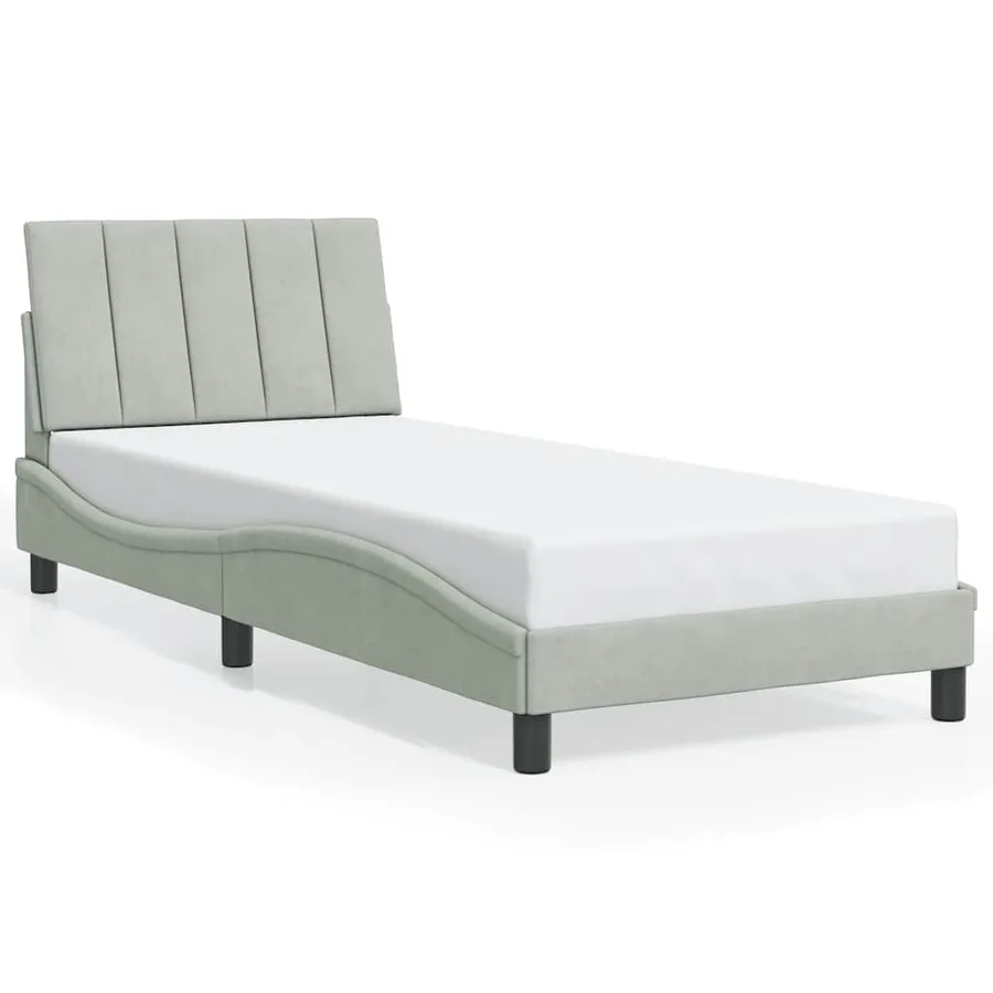 Cadre de lit sans matelas Hanko gris clair 80x200 cm velours - 2