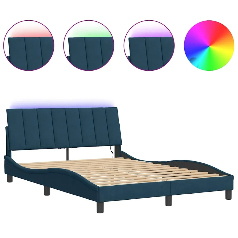 Cadre de lit avec LED sans matelas Hanko bleu 120x200 cm velours - 2