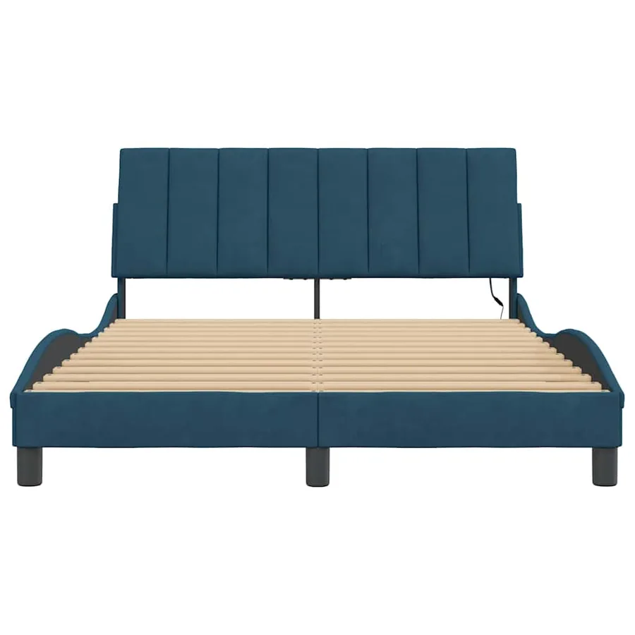 Cadre de lit avec LED sans matelas Hanko bleu 120x200 cm velours - 6