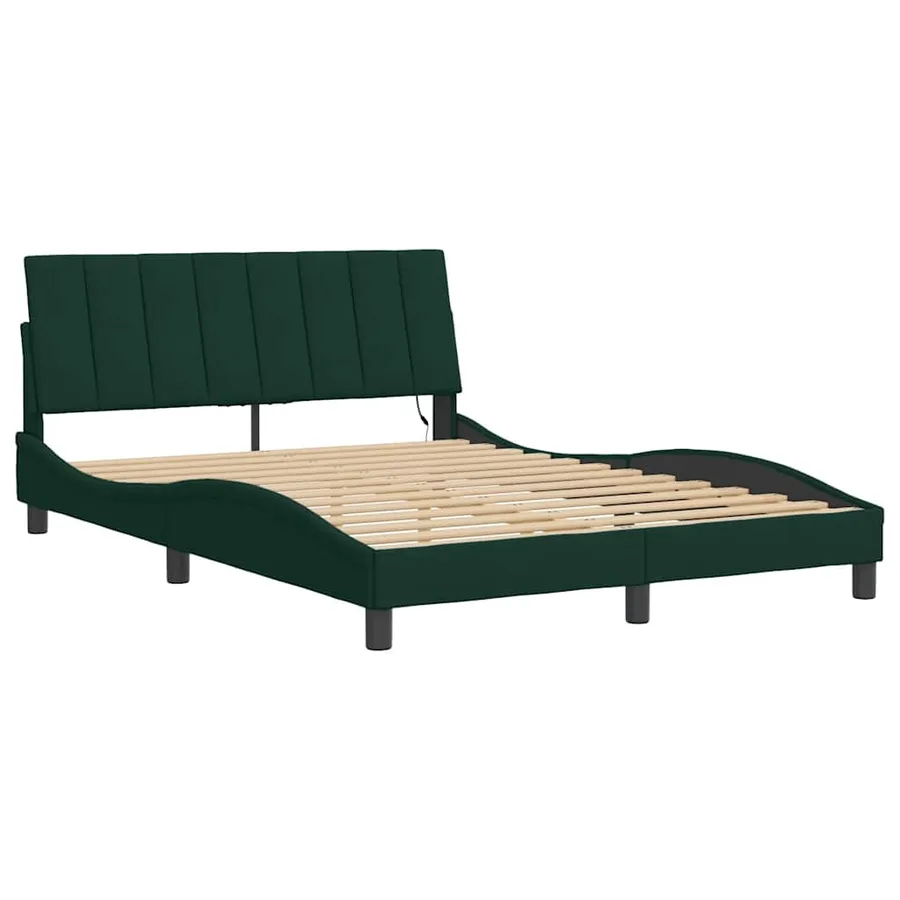 Cadre de lit avec LED sans matelas Hanko vert foncé 140x200 cm velours - 3