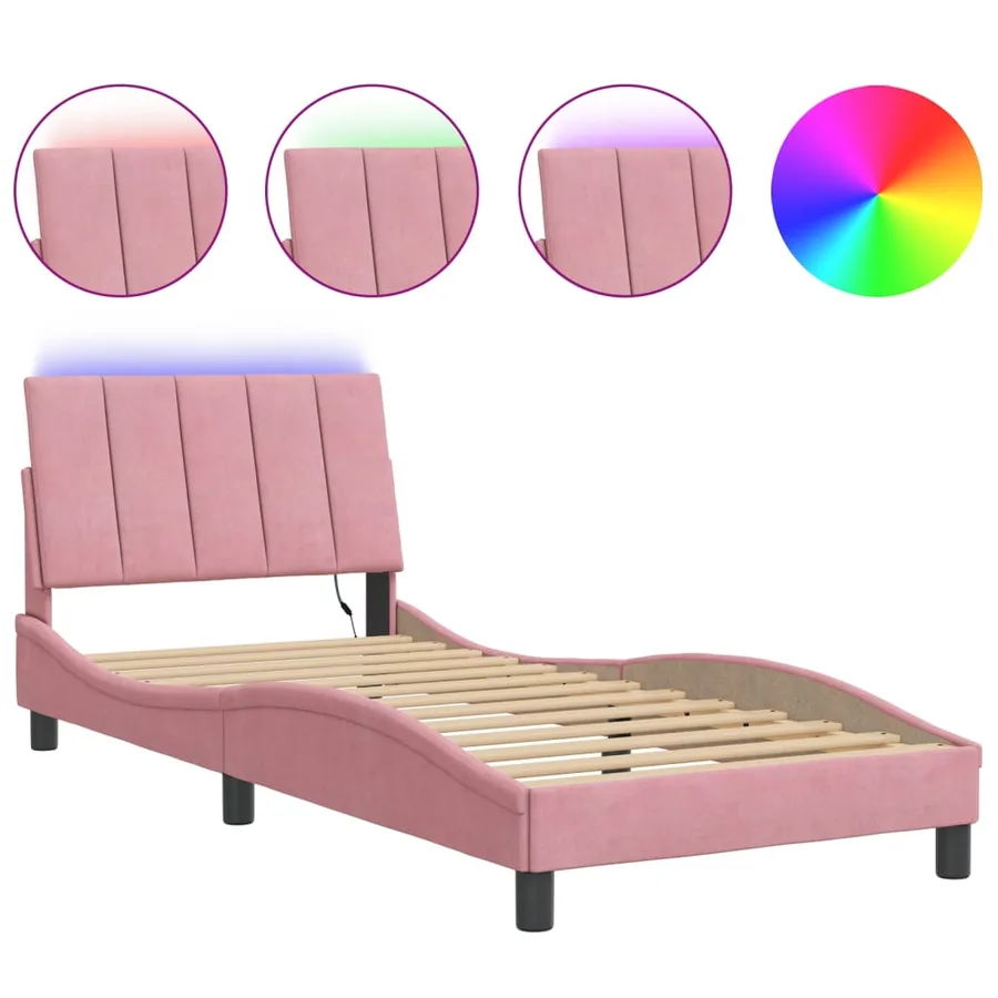 Cadre de lit avec LED sans matelas Hanko rose 80x200 cm velours - 2