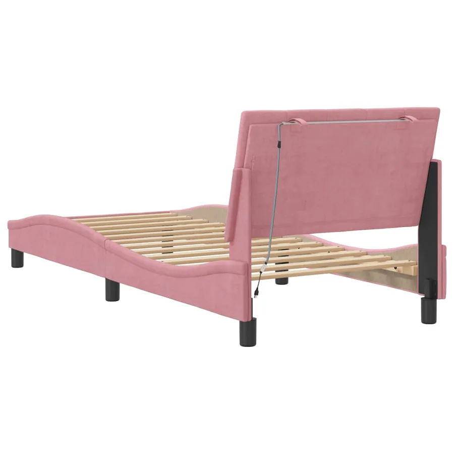 Cadre de lit avec LED sans matelas Hanko rose 80x200 cm velours - 8