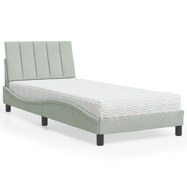 Lit avec matelas Hanko gris clair 80x200 cm velours