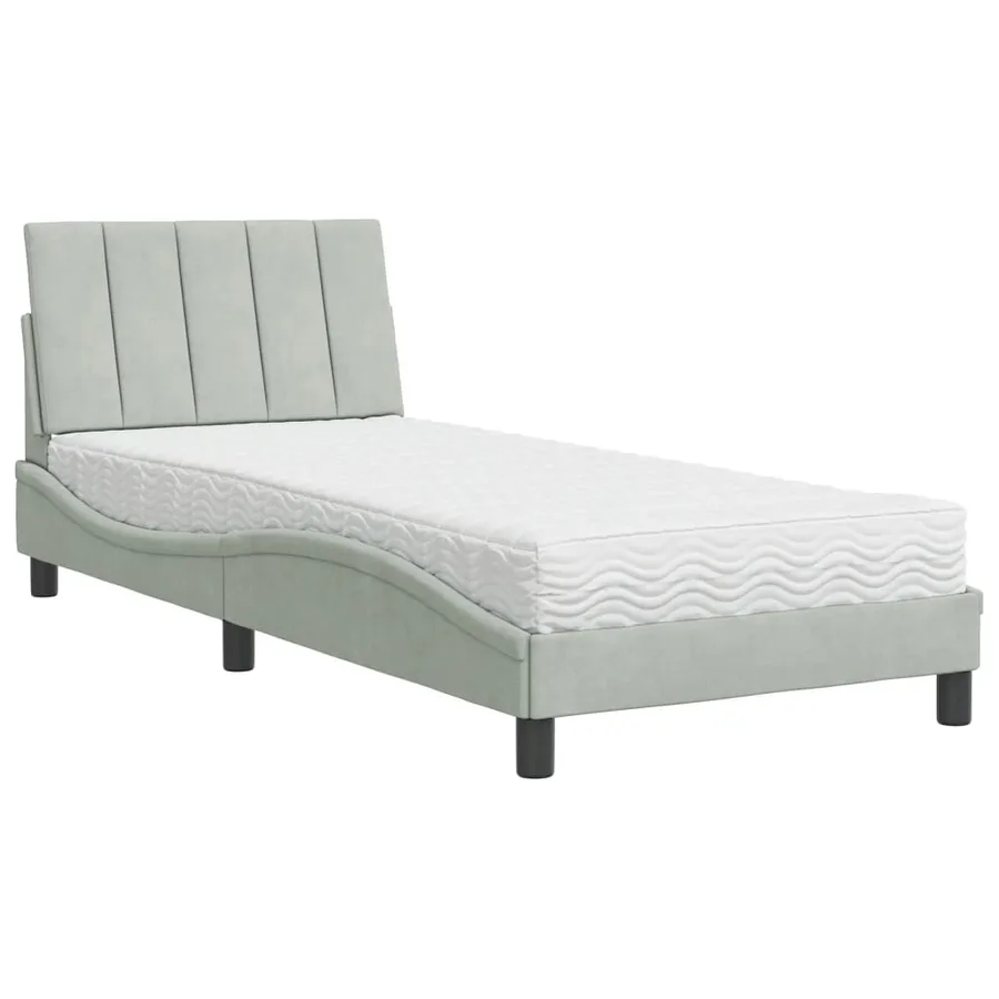 Lit avec matelas Hanko gris clair 80x200 cm velours - 2