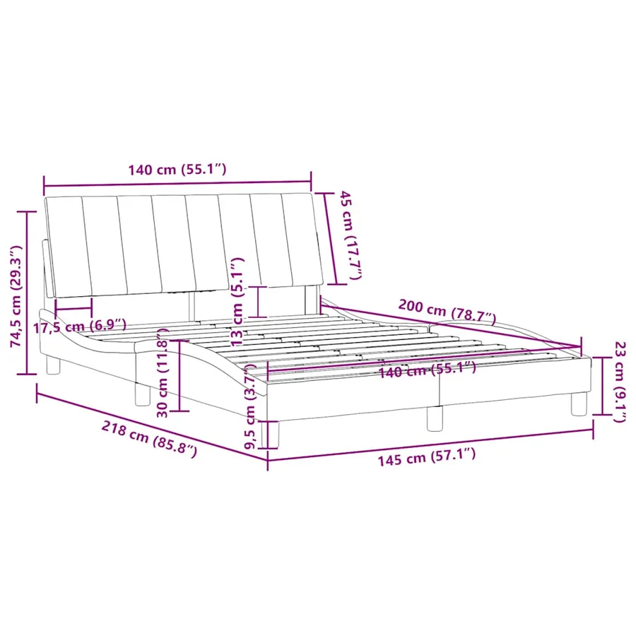 Cadre de lit sans matelas Hanko noir 140x200 cm velours - 12