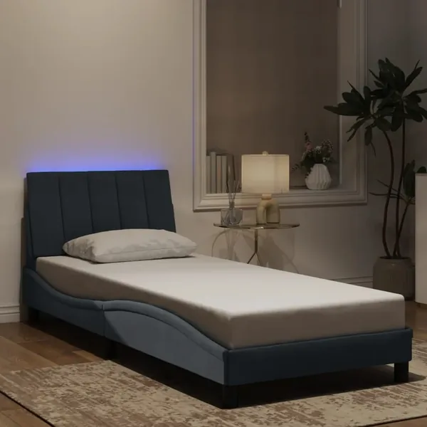 Cadre de lit avec LED sans matelas Hanko gris foncé 80x200 cm velours