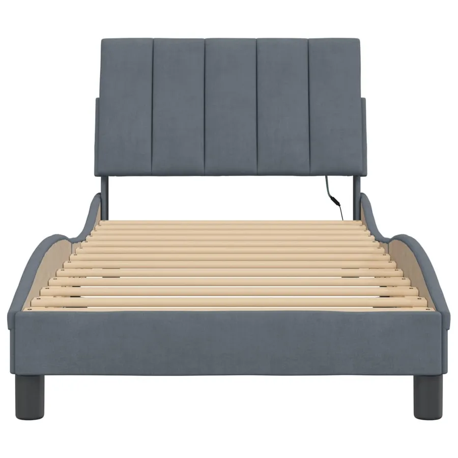 Cadre de lit avec LED sans matelas Hanko gris foncé 80x200 cm velours - 6