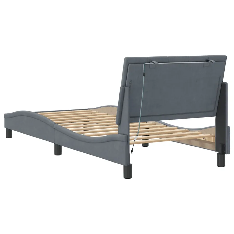 Cadre de lit avec LED sans matelas Hanko gris foncé 80x200 cm velours - 8