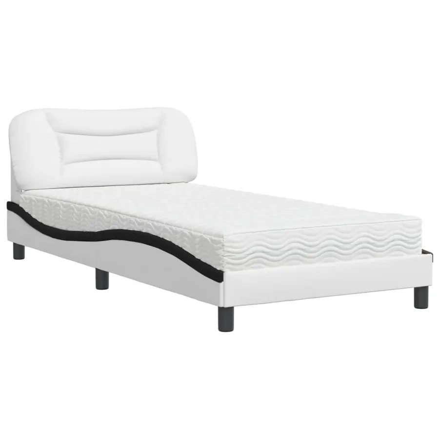 Lit avec matelas Hvar blanc et noir 100x200 cm similicuir - 2