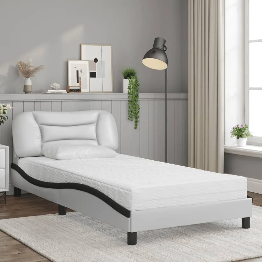 Lit avec matelas Hvar blanc et noir 100x200 cm similicuir - 3