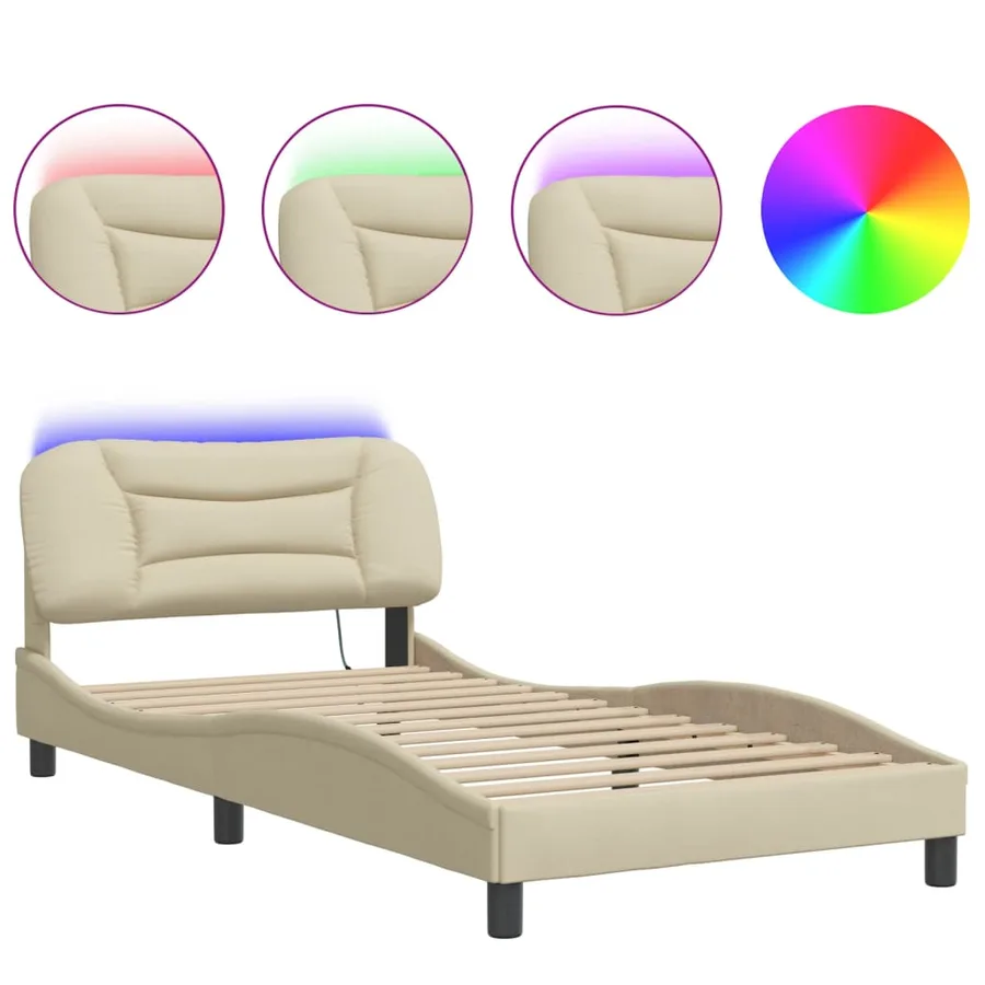 Cadre de lit avec LED sans matelas Hvar crème 100x200 cm tissu - 2